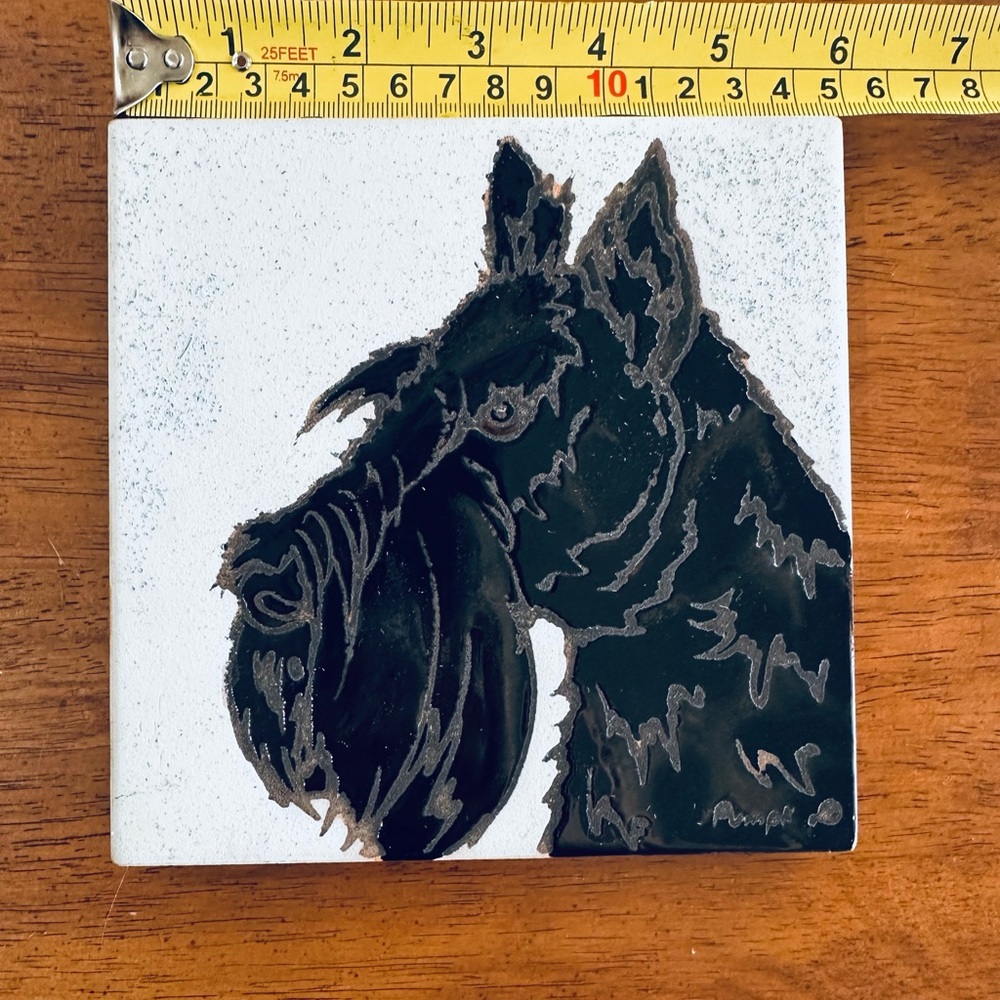 Vintage Hand Painted Black Scottish Terrier Italian Tile Trivet Art by Pumpkin - Picture 7 of 7